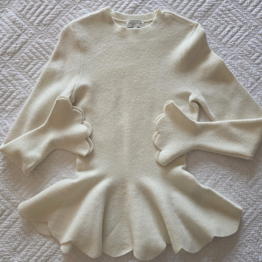 Ted Baker Ivory Peplum Sweatshirt with Scalloped Cuffs